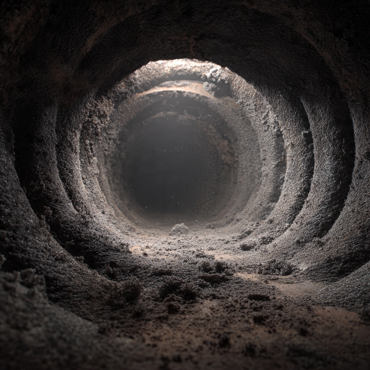 Dirty residential air duct before cleaning