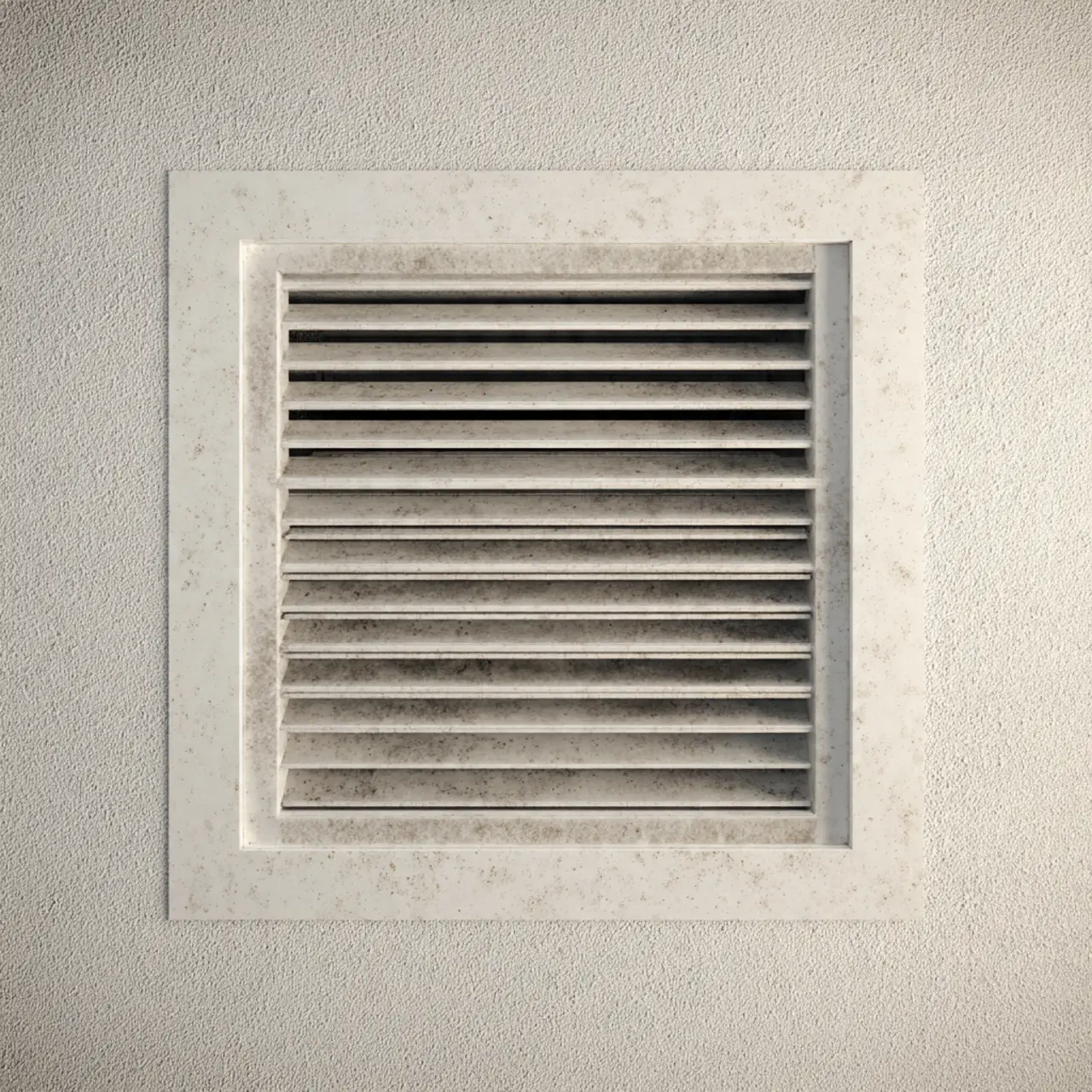 Dusty ceiling air vent with debris buildup before cleaning